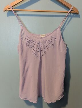 Wilfred Aritzia 100% Silk Lavender Sheer Camisole Cutwork Scalloped Hem Size M